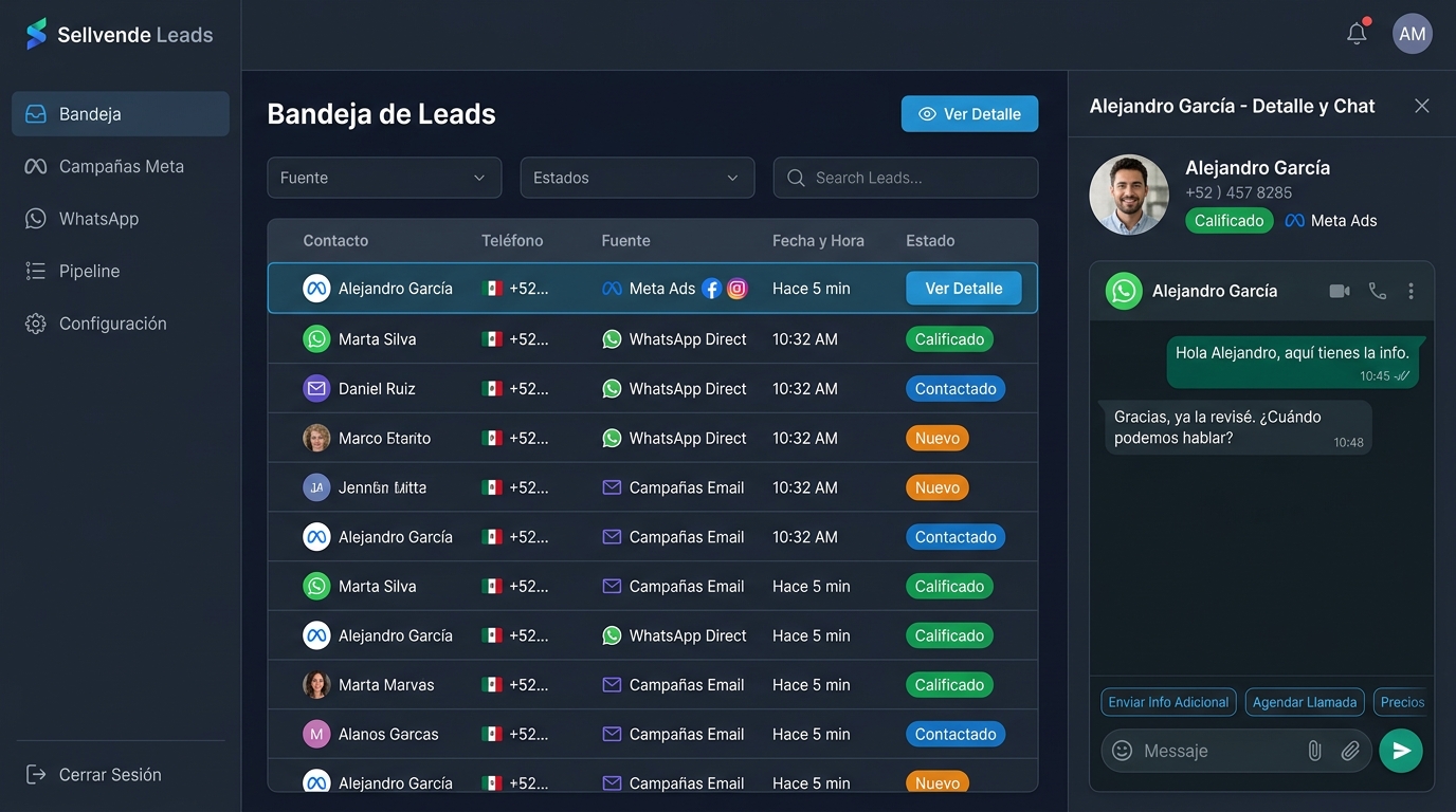 Sellvende Leads: Bandeja CRM omnicanal para Meta Ads y WhatsApp